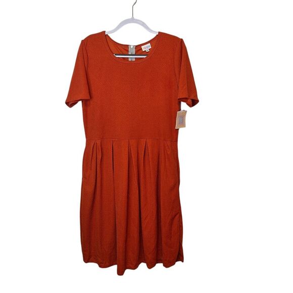 LulaRoe‎ Amelia Dress Size 2XL Rusty Orange Zipper Pockets Pleated Stretch NEW - Picture 1 of 10